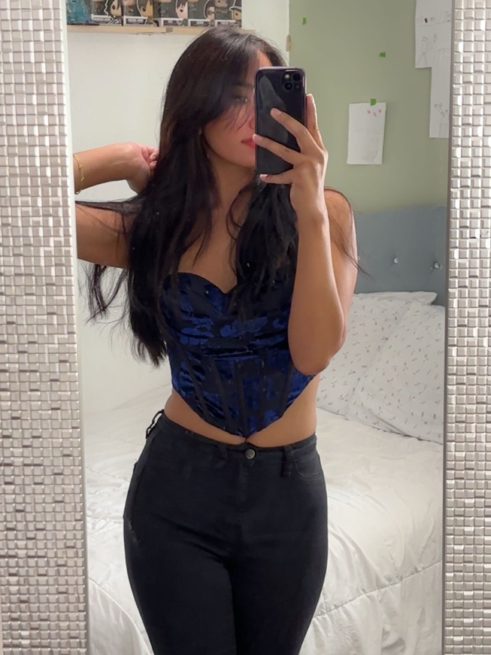 Fashion Nova Royal Navy Blue Velvet Floral Bustier
